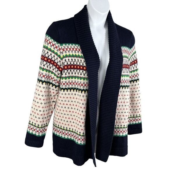 Talbots Womens L Fair Isle Shawl Collar Cardigan Sweater Soft Cozy Cotton Blend - Picture 4 of 16